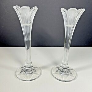 Cristal d'Arques France Candle Holder Frosted Tulip Crystal Satin Set Of 2